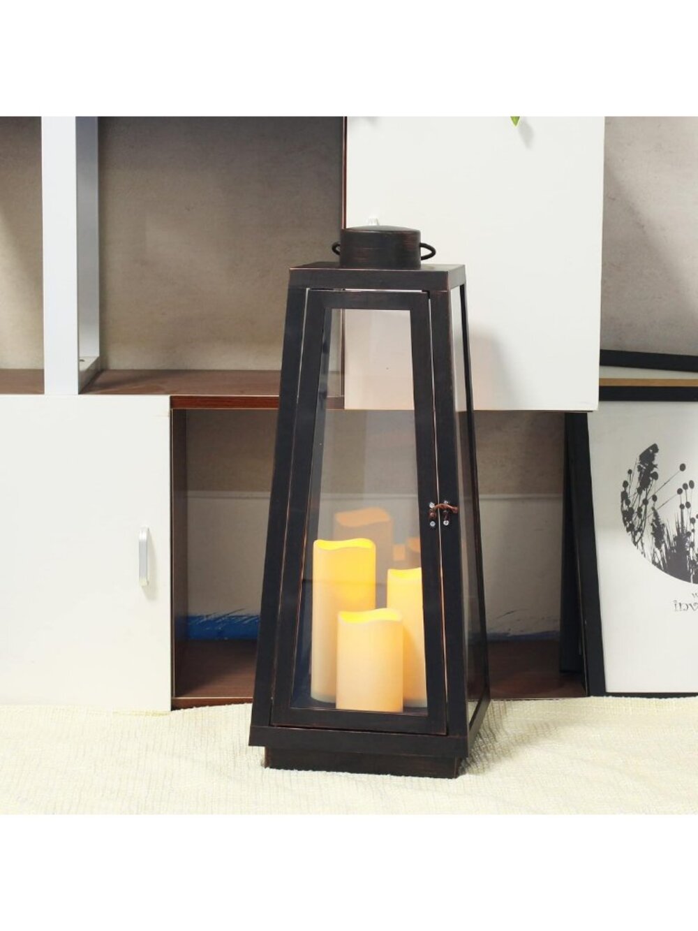 25.2” Decorative Lantern with Dancing Flame LED Candle & Timer for